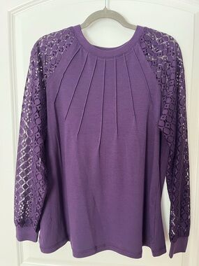 Women’s Long Sleeve Purple Lace Sleeve Tee